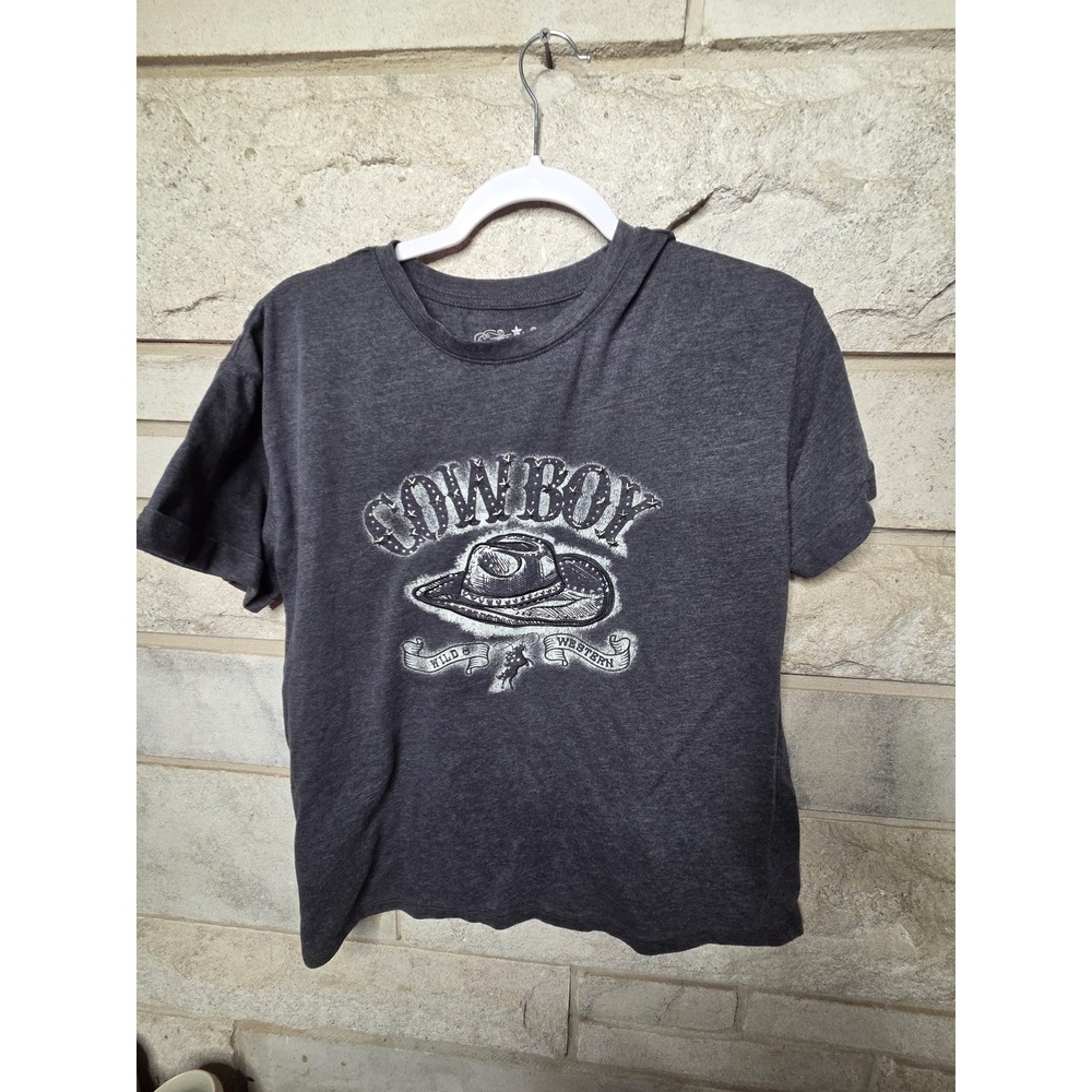 Charcoal Gray Cowboy Wild‎ & Western Studded Graphic T-Shirt Short Sleeve Tee